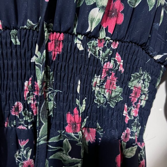 Udel Maxi Dress Blue Floral Modest Smocked Waist Women's Medium Chiffon Tiered - Picture 7 of 7